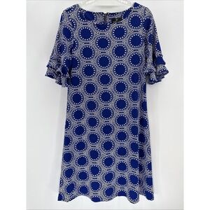 Ronni Nicole Medium Dress Blue Geometric Textured Ruffled Sleeves